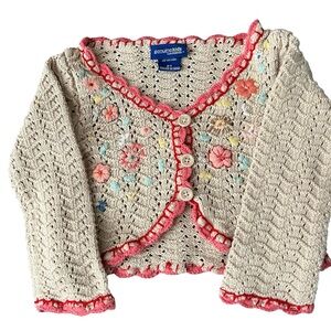 Baby Girls GENUINE KIDS From OSHKOSH Tan w/ Embroidered Flowers Sweater sz 2T